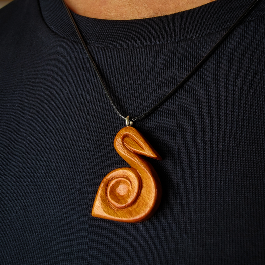 Pelican "Pélican" Necklace | Hand-Carved Apricot Wood Pendant, Waxed Rope | Secrets of Ouanalao