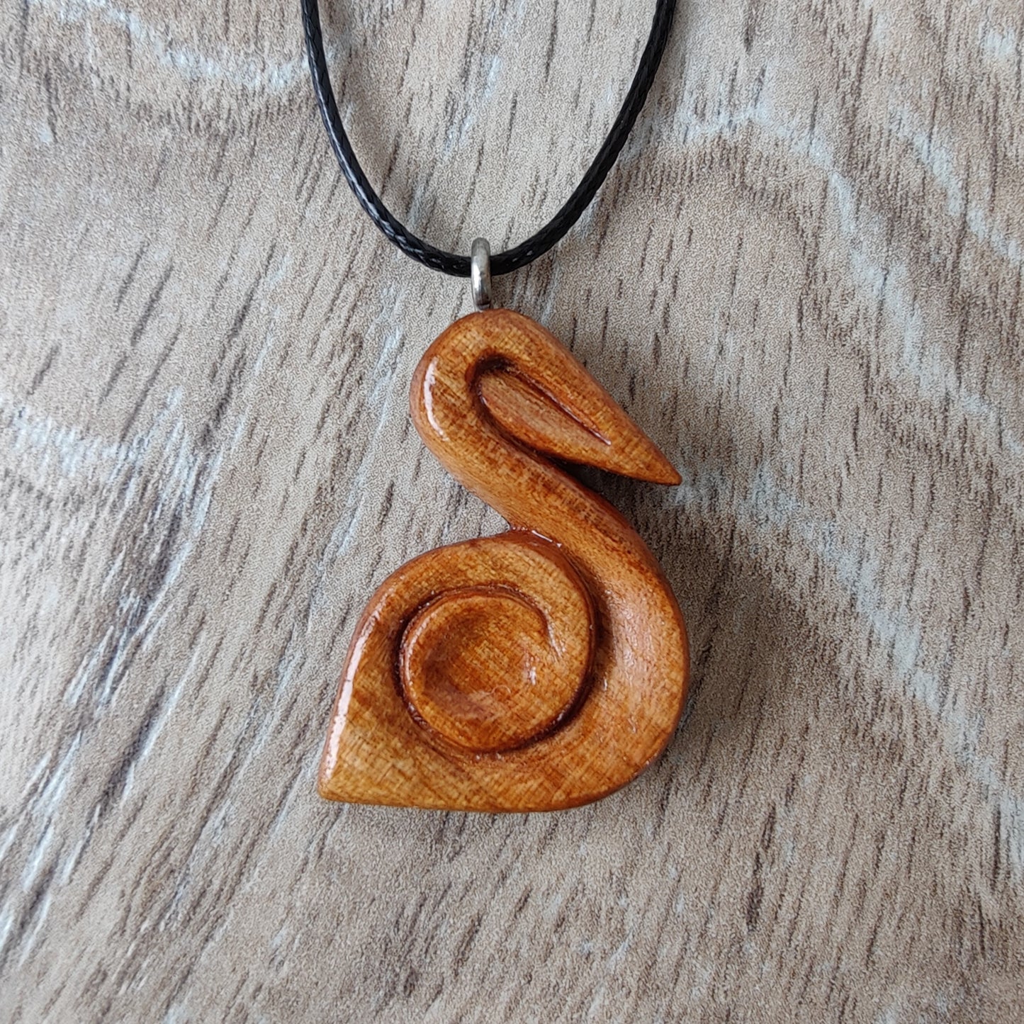 Pelican "Pélican" Necklace | Hand-Carved Apricot Wood Pendant, Waxed Rope | Secrets of Ouanalao